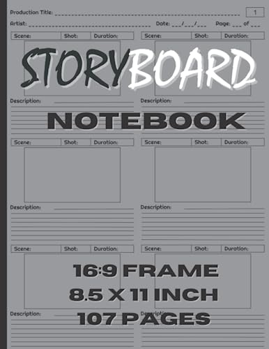 Storyboard Notebook 16:9: registi cinematografici, animatori e narratori creativi | Libro di storie in bianco album da disegno | Quaderni modello storyboard per narrazione, fumetti, cartoni animat