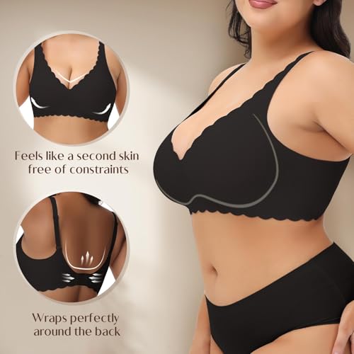 Women's Seamless Bras Wirefree, Deep V Petal Bralette No Underwire Plunge Everyday Bras Wireless Sports Bra2