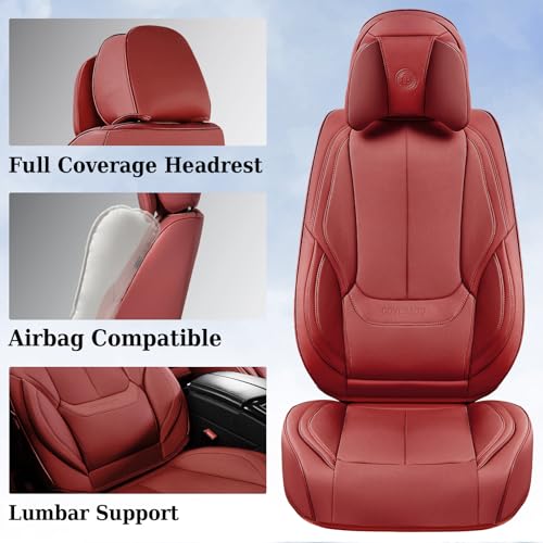 Image of Coverado Universal Seat Covers Front, 2-Pack Universal Seat Covers for Cars, Waterproof Nappa Leather Car Seat Covers with Head Pillow, Auto Protectors Fit for Most Sedans SUV Pick-up Truck-Red