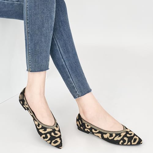 HARENCE Women's Flats Ballet Shoes: Comfortable Pointed Toe Soft Knit Flat Casual Slip On Work Dress Shoes for Walking Wedding Dating 5