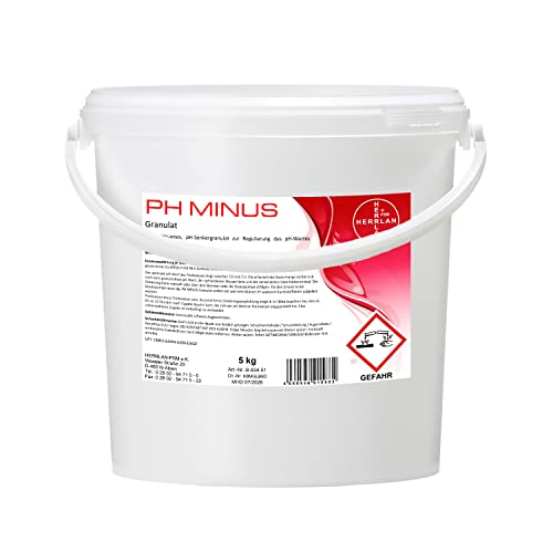 HERRLAN® pH Minus 5 kg Granulado – Polvo reductor de pH muy eficaz para la regulación del agua de la piscina – Para baños de cloro, sistemas de sal y bañeras de hidromasaje – Fabricado en Alemania