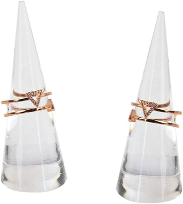 Luzen 2Pcs Acrylic Jewelry Ring Holder - Cone Shape Single Ring Display Stand, Clear