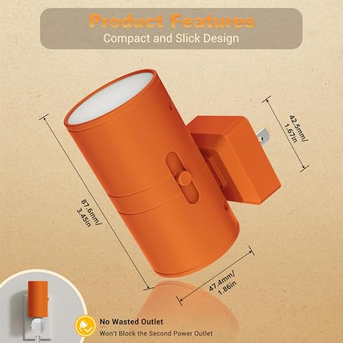 Image of JandCase Night Lights Plug into Wall, Dimmable Night Light Plug in with Orange Shade, Modern Night Lights with Dusk to Dawn Sensor, Soft White 3000K, 0-100LM Nightlight for Hallway Bedroom, 2 Pack