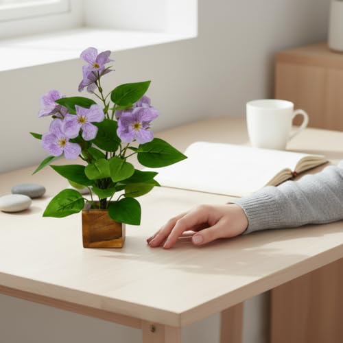 Image of fancymart Artificial Flower Plant Set of 2 with Wooden Pot - 23 cm Height | Real-Touch Faux Floral Decor for Home, Office, Living Room, Bedroom, Desk & Gift Purpose
