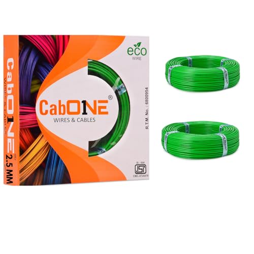 Image of CabONE 2.5 SQ.MM FR PVC Insulated Copper Electrical Wire, 90 Meter (Green, Pack of 2) | ISI Marked Fire Retardant Single Core Cable for Home Wiring