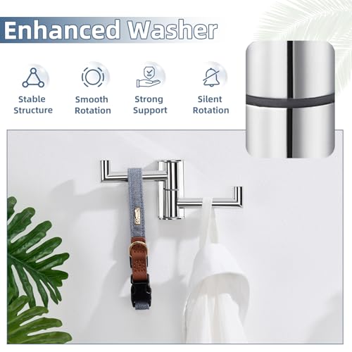 Aomasi 180° Swivel Towel Hook for Bathroom, 304 Stainless Steel Wall Mounted Double Robe Hook, Heavy Duty 11LB Towel Hanger, Polished Chrome by Aomasi - Image 9