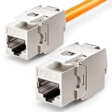 VCELINK 2x CAT7 Keystone RJ45 Modul Buchse, für LAN Kabel 10 Gbit/s bis 600 MHz AWG 22-24 & PoE, Werkzeuglos LSA, Vollgeschirmt Einbaubuchse für Patchpanel und Netzwerkdose