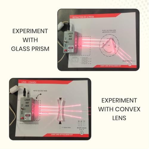 SBT Instruments Light and Optics Demo Kit for Physics Lab 12 Acrylic Lenses, Ray Box with 5, 3 & 1 Light Beam Configuration in Red Colour for Class 9–12 with Hand Bag