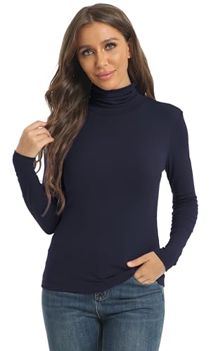 Image of Women's Casual Long Sleeve Turtleneck Tops Slim Fitted Lightweight Base Layer Shirts