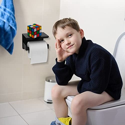 AMOZO Toiletpapierhouder zwart zonder boren | roestvrij stalen toiletrolhouder met plank | toiletrolhouder voor de badkamer. - Image 7