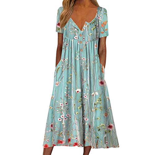 Robe d'été pour femme longue col rond style décontracté uni