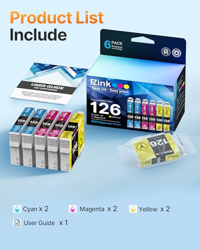 E-Z Ink Remanufactured 126 Ink Cartridges Replacement for Epson Ink 126 to Use with Workforce WF-3520 WF-3530 WF-3540 WF-7010 WF-7510 WF-7520 for Stylus NX330 NX430 60 435 520 545 630 633 (6 Pack) - Thumbnail 6
