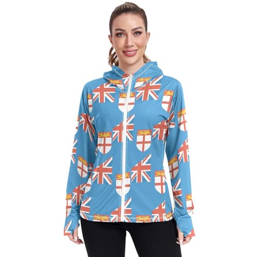 Fiji Flag Women's UPF 50+ Sun Protection Hoodie Jacket Lightweight Long Sleeve Sun Shirt with Pocket Multicoloured