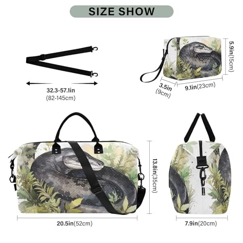 Large Travel Duffel Bag, Watercolor Black Snake Sports Tote Gym Bag, Shoulder Weekender Overnight Bag for Women Men, Carry On Luggage with Toiletry Bags3