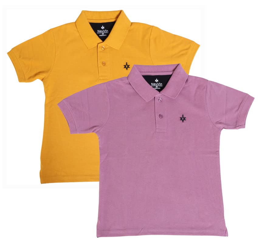 Image of Boys Polo T-Shirts Pack of 2 - Cotton Matty Fabric, Half Sleeves, Stylish Collar Neck, Comfortable Fit for Kids
