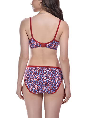 Image of FIMS - Fashion is my style Women Cotton Blend Floral Print Padded Non-Wired Bra Panty Set Full Coverage Lingerie Set Multicolor See Main Image to Check How Many Sets You Will Get