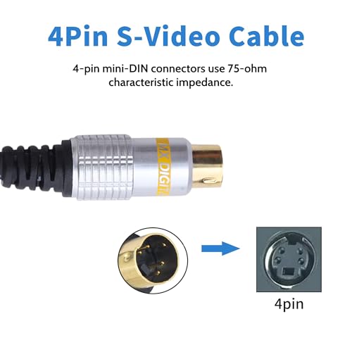 Image of MX 4-Pin Mini DIN S-Video Cable - 20m (65.6 ft) Male-to-Male, Gold-Plated Connector for Home Theater, DVD, TV, VCR, DVR, and PVR Systems
