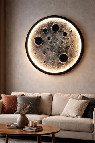 Image of 3D Moon Wall Art with Warm White LED Light | Handmade Textured Moon Wall Decor | Premium Night Ambient Wall Light for Bedroom & Living Room