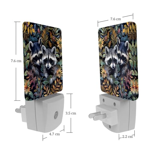 Image of NEWzone Raccoons Night Light for Kids 2-Pack, LED Plug into Wall Lights Dusk-to-Dawn Sensor, Nursery Plug in Nightlight, for Kids Room, Bathroom, Bedroom Decor, Children Gift