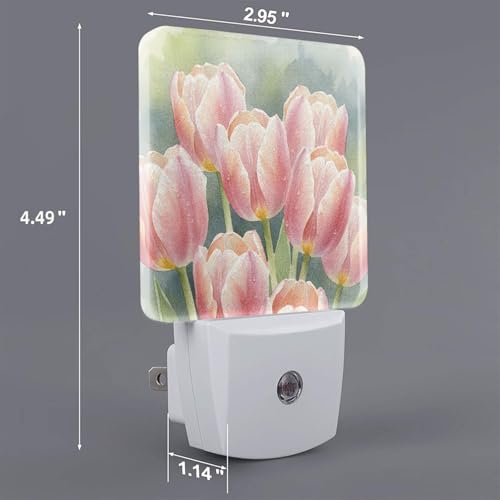 Image of Futterya Plug-in LED Night Light, Spring Tulip Floral Vintage Set of 2 Dusk-to-Dawn Auto Sensor Decor Lamp