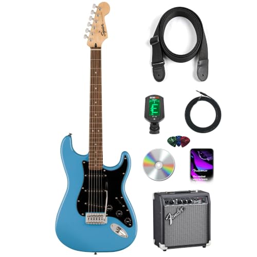 Image of Fender Squier Sonic Stratocaster - California Blue Bundle with Frontman 10G Amp, Tuner, Strap, Cable, Picks, and Austin Bazaar Instructional DVD