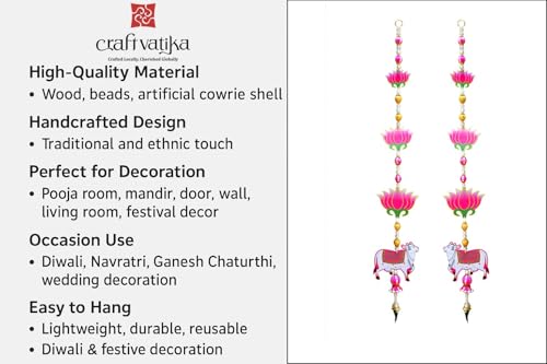 Image of CraftVatika Pichwai Cow and Lotus Wall Hanging Latkan for Door Decoration, Diwali Decor Items, Diwali Decoration for Home, Festival Decorations Items, Pichwai Cow Hanging- 34 Inch Height,1 Pair