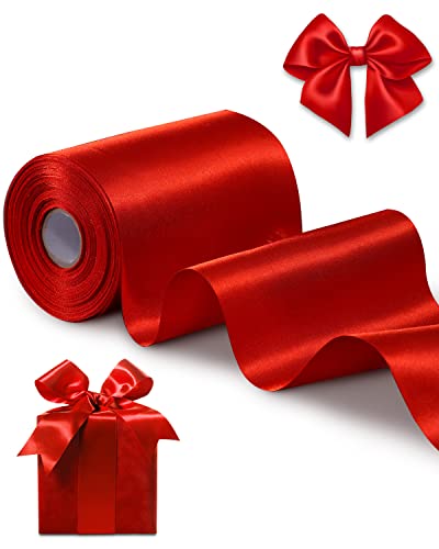 FAKILO Geschenkband 10cm Breit Satinband Rotes Band für Grand Öffnung, Eröffnungszeremonie, Schleifenband Ringelband für Weihnachten Neujahr...