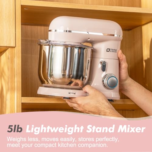 Image of Kitchen in the Box Stand Mixer, 3.5 QT Small Kitchen Electric Stand Mixers, 10-Speed Portable Lightweight Dough Mixer for Daily Use with Egg Whisk, Dough Hook, Beater (Light Pink)