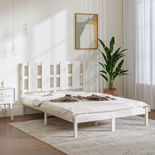 Rantry Estructura de Cama Doble pequeña Madera Maciza Blanca 120x190cm Estructura Cama somier Madera Camas Juveniles Cama para niños Cama Individual Cama Matrimonio Anti-Ruido y fácil de Montar