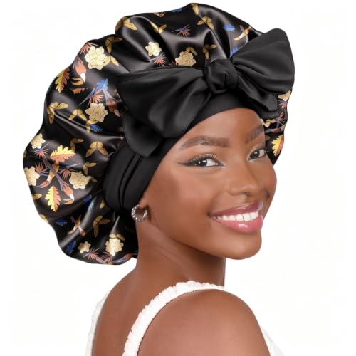 Image of YANIBEST Adjustable Silk Bonnet for Sleeping Women Double Layer Satin Bonnet Reduce Friction Prevent Frizz Curly Hair