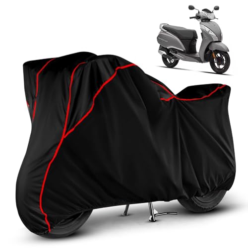 Image of DAXO Waterproof Scooty Cover for TVS Jupiter 125 | All Weather Protection from Rain, Dust, Sun & Scratches | Black Red Piping | Universal Fit for All Bike & Scooty | Jupiter 125 Scooty Cover