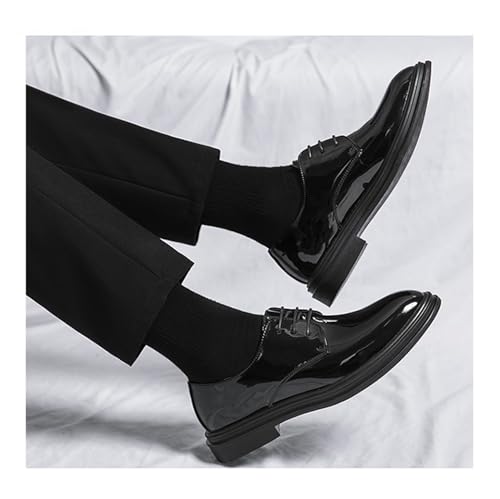 Men's Oxfords Casual Dress Shoes Shiny Flat Patent Leather Lace Up Shoes for Men Business Work Shoes4