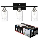 MELUCEE Modern Bathroom Lighting with Clear Glass Shade, 3-Light Black Vanity Light Wall Mount Lamp