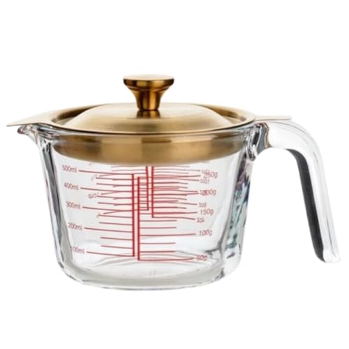 Vzqr 耐熱ガラス オイルポット 1000ml/1L 油こし器 フィルターカートリッジ付き 透明 揚げ物・天ぷら油の保存/処理に 家庭用/業務用 計量カップ兼用 オイルストッカー (680ML【ゴールド】)