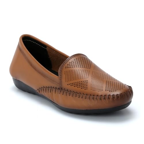 Image of Zoom Shoes Genuine Burnished Leather Brogue Bellies for Women and Girls ZVTR-01 | Ideal for Casual Events, Parties, and Ethnic Looks | Memory Cushioned Insole with Anti-Slip Sole