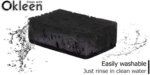 Image of Black Multi Use Scrub Sponges. Made in Europe. 18 Pack, 4.3x2.8x1.4 inches. Heavy Duty Fiber. Odorless Durable Scrubber for Kitchen and Household Cleaning