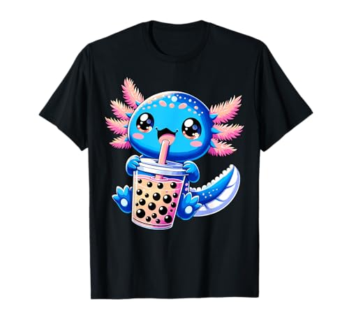 Axolotl Bubble Boba Tea Anime Cute Kawaii Blue Axolotl T-Shirt