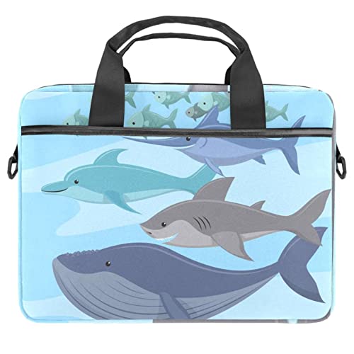 Sac à bandoulière pour ordinateur portable avec motif poissons colorés bleu