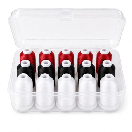 Image of Simthread 15-Color Polyester Machine Embroidery Thread Set, 5W 5B 5R | 15 coordinated 1000M polyester spools for machine embroidery, quilting, patches, monograms and everyday sewing.