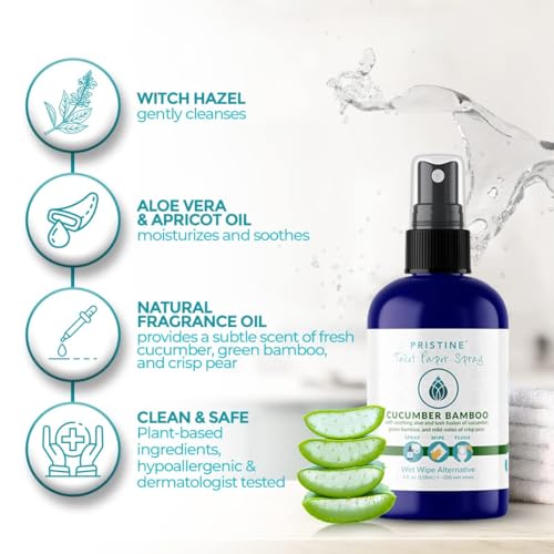 Image of PRISTINE Toilet Paper Spray, As Seen on Shark Tank, More Natural Personal Cleansing Wipes & Flushable Wet Wipes Alternative, Spray Toilet Paper to Create Flushable Wipe, Cucumber Bamboo, 4 fl oz