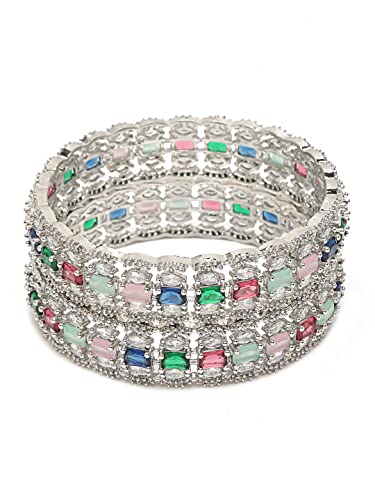 Silver Plated Stone Studded Bangles Set
