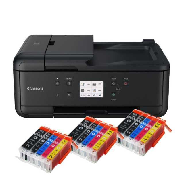 IC-Office TR7650 Farbtintenstrahl Multifunktionsdrucker 4-in-1 (Drucken, Kopieren, Scannen, Faxen, ADF, WLAN, AirPrint) schwarz + 15 XXL Tintenpatronen