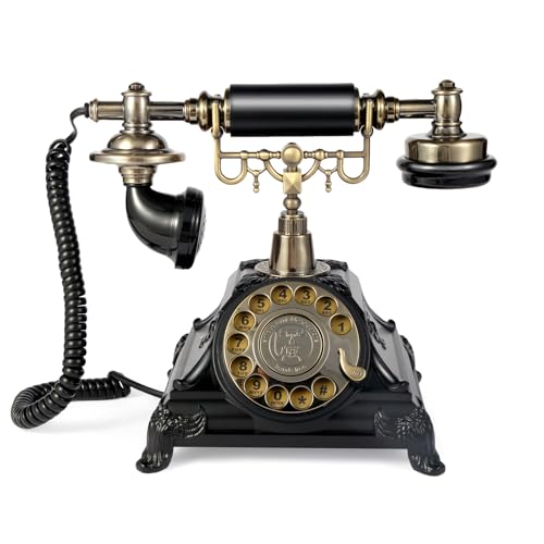 HSCY Audio Guest Book Wedding Phone, Audio Guest Book Record Customized Audio Messages Guest Book Alternatives Classic Rotary Phone for Parties Birthdays Rentals Confessions Special Occasions(Black)