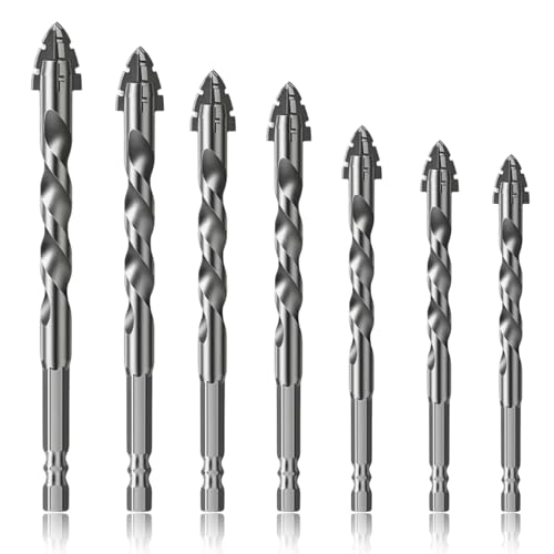 Qwrqwr 7-teilig Vierschneidiger Exzenterbohrer mit Sechskantschaft Powerbit Set für präzise Senklöcher in Holz Metall Kunststoff Sägezahnbohrer Universalbohrer für saubere Bohrungen schnelles Bohren i