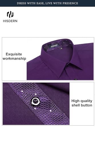 Image of HISDERN Mens Business Dress Shirts Long Sleeve Casual Button Down Shirt Formal Inner Collar Contrast Shirt for Men Wedding