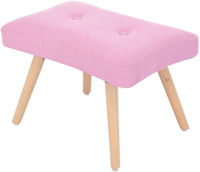 Pouf repose-pieds rose en bois et lin scotto pour salon