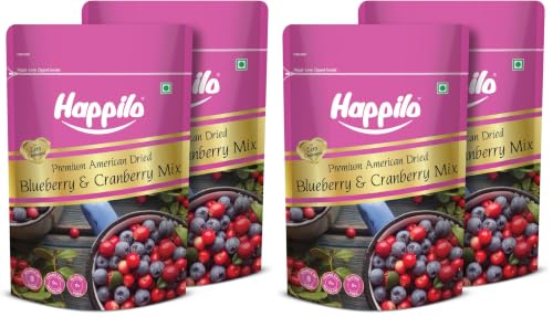 Image of Happilo Premium American Dried Whole Blueberry Cranberry Duet 400g | Healthy Snacks, Dry fruits|Dried Cranberries & Blueberries Mix | Natural | Low Calorie Snack (Pack of 2)