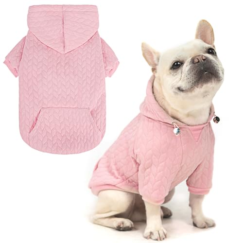 EXPAWLORER Textured Cable Knit Basic Dog Hoodie, Elevated Style Dog Sweater with Leash Hole and Pocket, Soft and Warm Pet Winter Coat, Cold Weather Clothes for Small Medium Large Dogs,Pink S