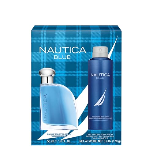 Image of Nautica Blue Giftset 1.6 fl oz EDT + 5.9 oz Deodorizing Body Spray, Notes of Basil, Jasmine, and Cedarwood, Men's Fragrance, Long Lasting, Everyday Fragrance