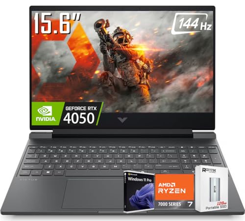 Image of HP Victus RTX 4050 AI Gaming Laptop with Copilot, 15.6 FHD 144Hz, AMD Ryzen 7 7445HS(Beats Intel i9-12900), NVIDIA RTX 4050, 32GB DDR5 RAM, 1 TB PCIE SSD, Backlit Keyboard, W /128G PSD, Win 11 Pro